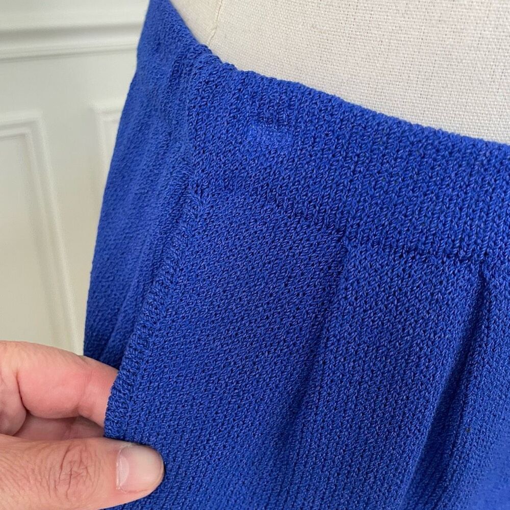 Vintage St John 3pc Skirt Suit Santana Knit Cobalt Blue Silk Scarf M 10 - Picture 9 of 10